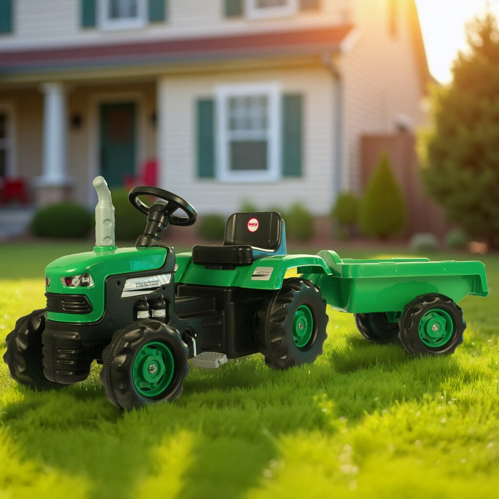 Dolu traptractor met aanhanger claxon groen zwart