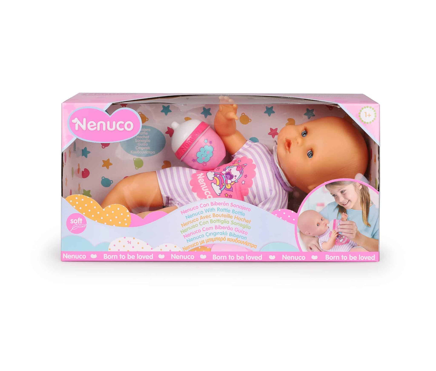 nenuco babypop met zacht lijfje paars ongeveer 32 cm groot