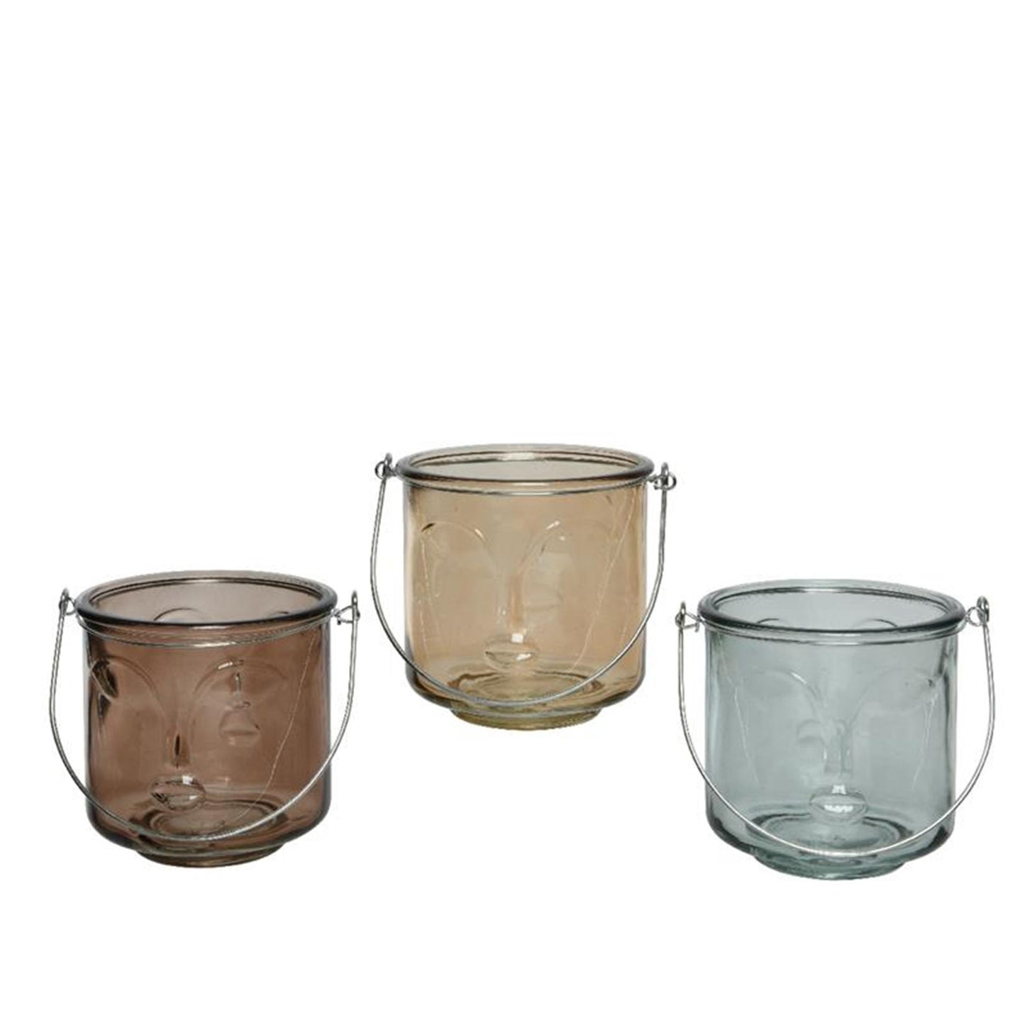 Decoris theelichthouder gezicht glas h11.6cm