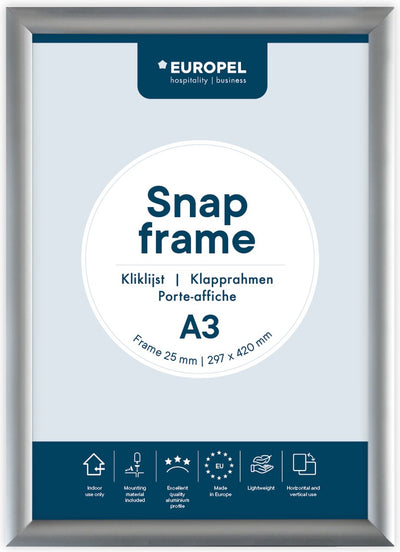 Europel kliklijst – posterlijst – a3 – 29,7 x 42 cm – 25mm – aluminium – zilver