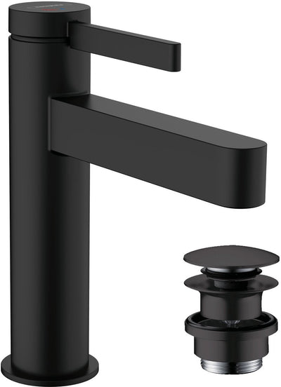Hansgrohe finoris - wastafelmengkraan - ééngreeps bediening - coolstart energiebesparend - met afvoerplug - 110mm - mat zwart