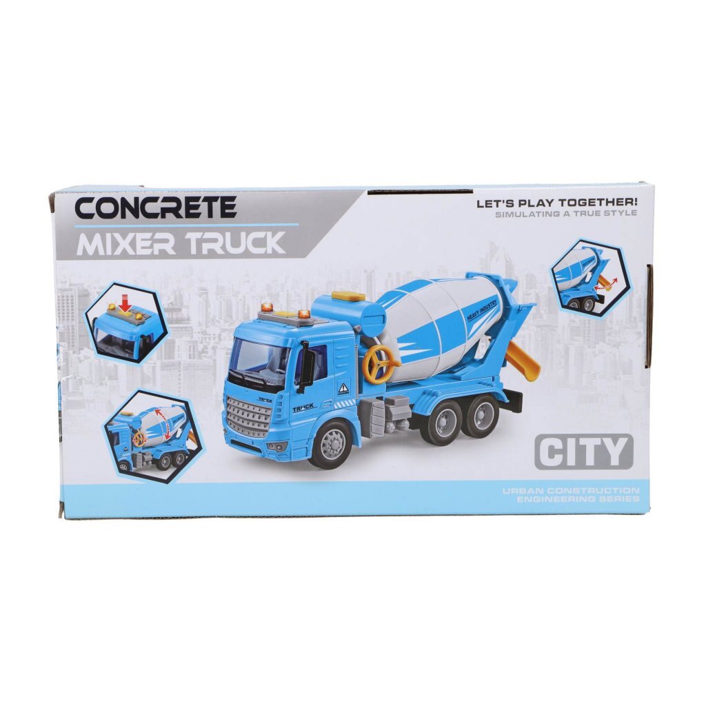 Overige merken betonmixer truck 30 cm + licht en geluid blauw grijs