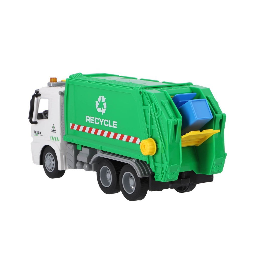 Overige merken recycle vuilniswagen 30 cm + licht en geluid groen wit