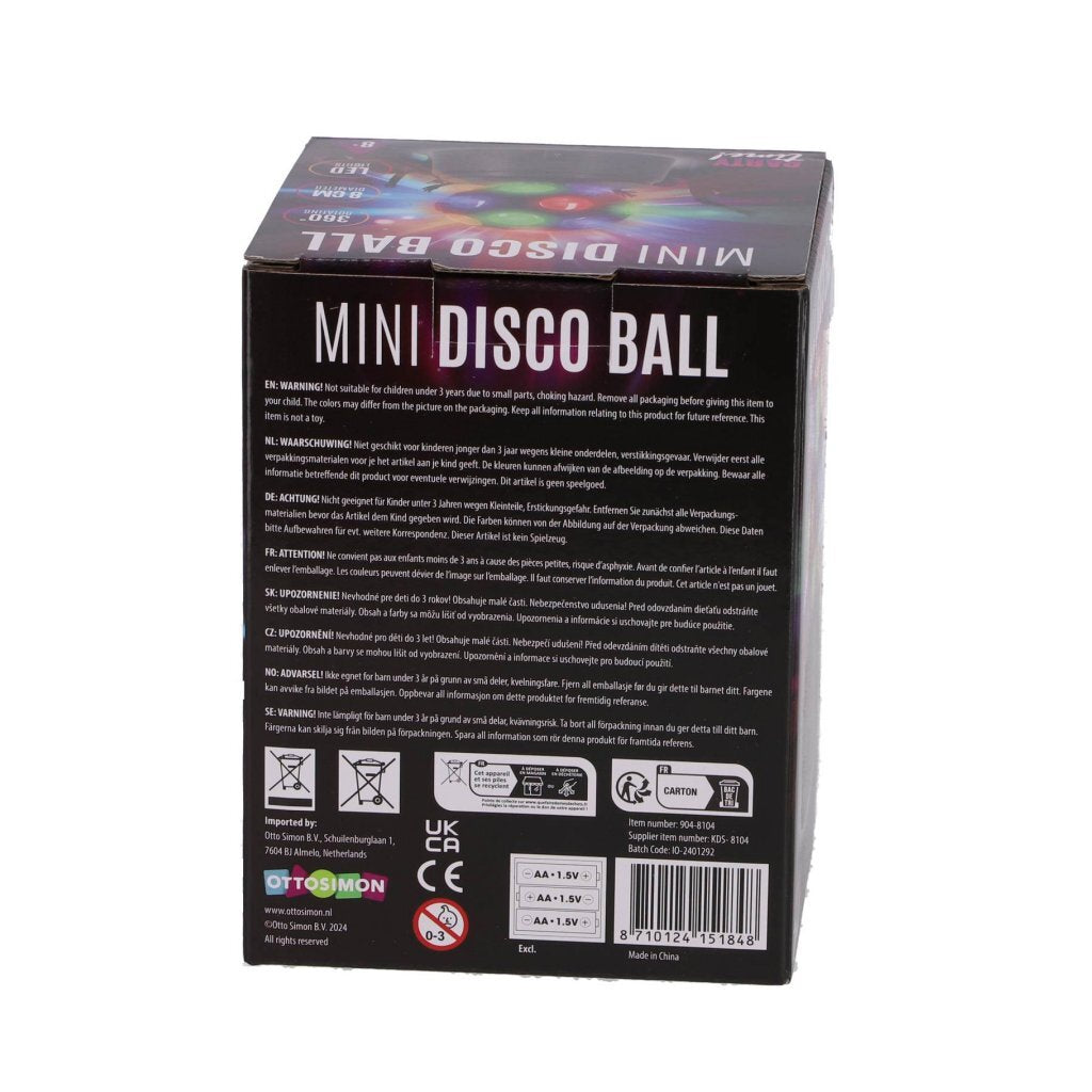 Party time! led mini disco bal zwart