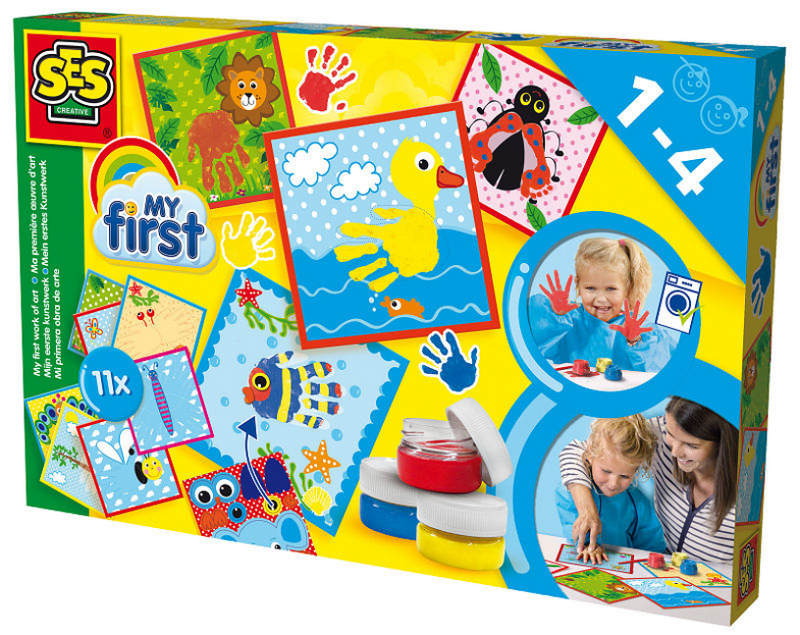 Ses creative - my first - mijn eerste kunstwerk - inclusief 3 kleuren vingerverf en 11 vrolijke kaarten - makkelijk uitwasbaar - vingerverfset 1 tot 4 jaar