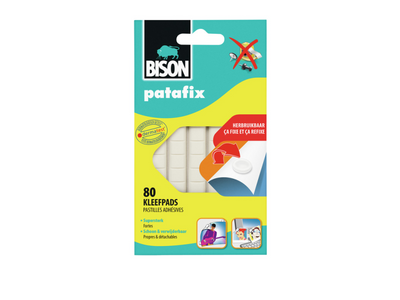 Bison patafix, verwijderbare en herbruikbare kleefpads, wit, 80 stuks, slimme alternatief voor spelden, tape en punaises, verwijderbaar, herbruikbaar, bevestiging van foto's postkaarten en meer