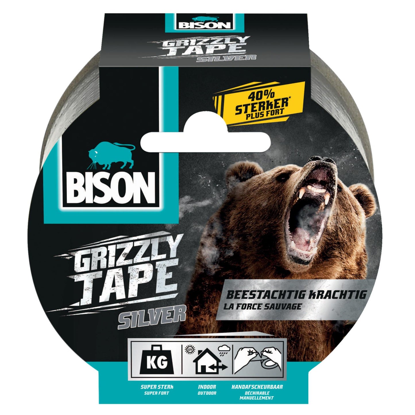 Bison grizzly tape zilver rol 10m x 5cm beestachtig krachtig