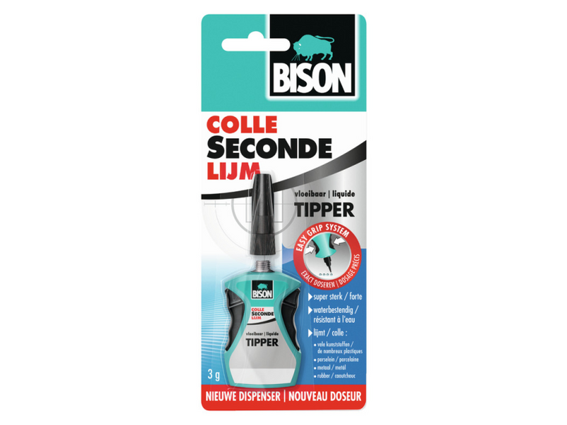 Bison secondelijm tipper® vloeibaar 3 g, sterk, waterbestendig, druppel doseersysteem, voor verschillende soorten reparaties, binnen en buiten secondelijm