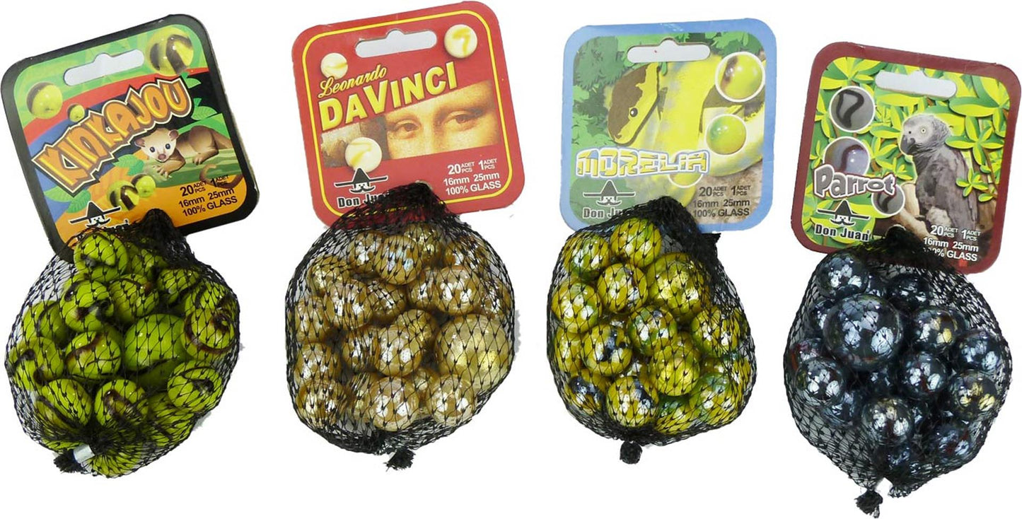 Don juan knikkers 21 stuks in netje assorti