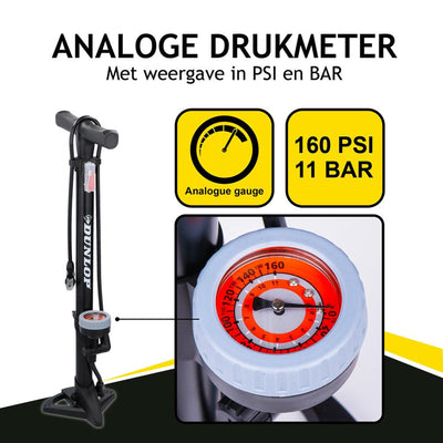 Dunlop dulop fietspomp met drukmeter 22x59,5cm