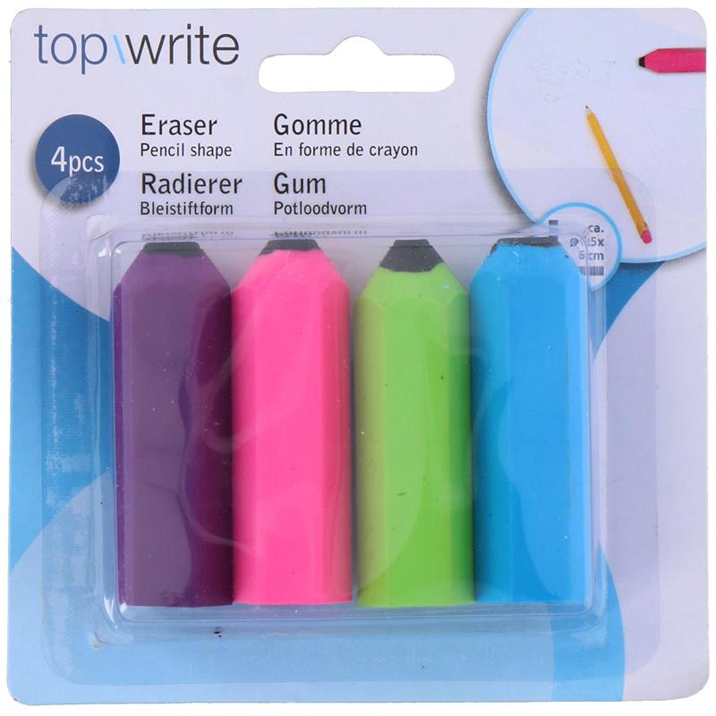 Top write gum potloodvorm 4 stuks op kaart