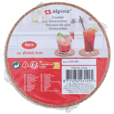 Alpina onderzetters kurk 6 stuks ã˜10cm vierkant of rond