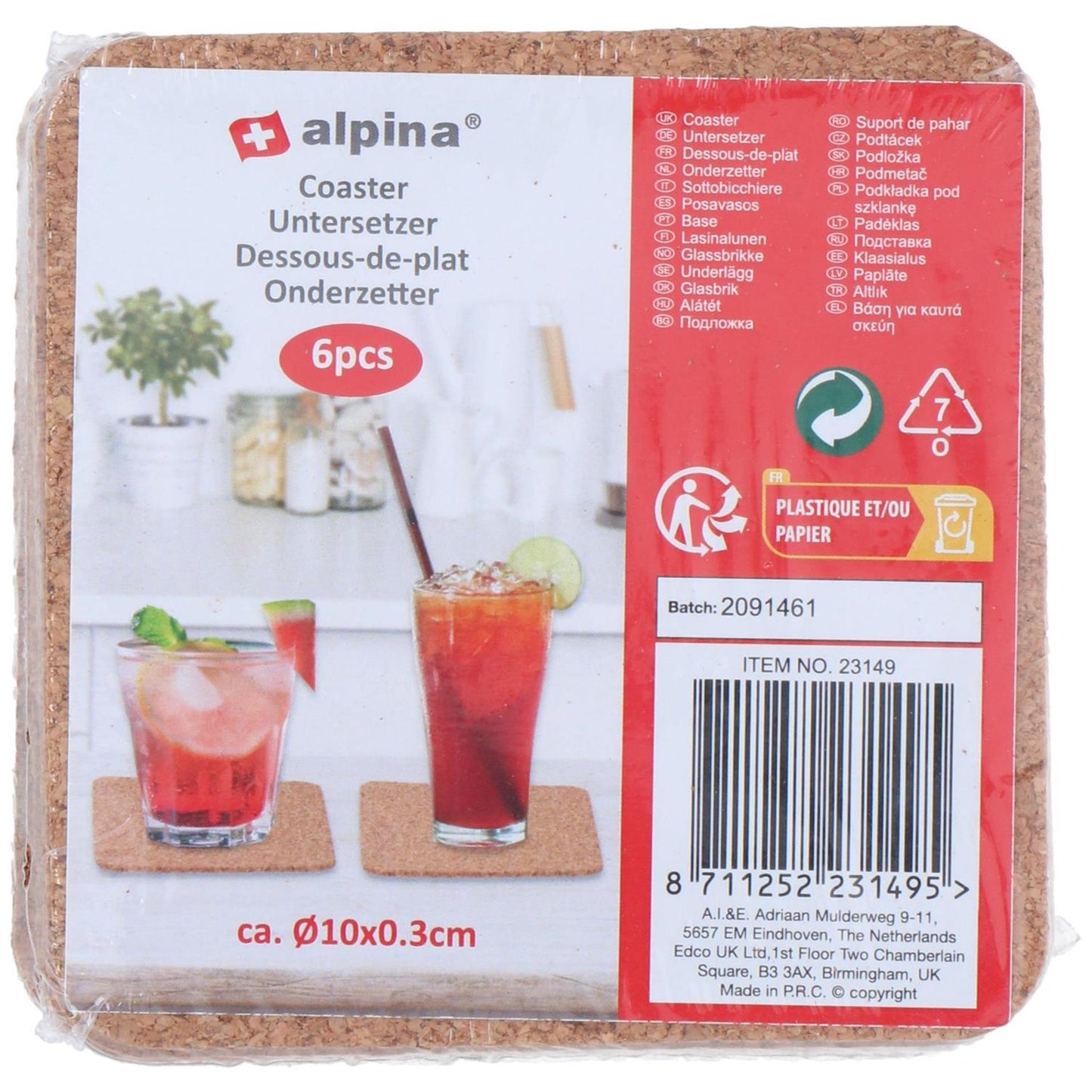 Alpina onderzetters kurk 6 st. ø10cm