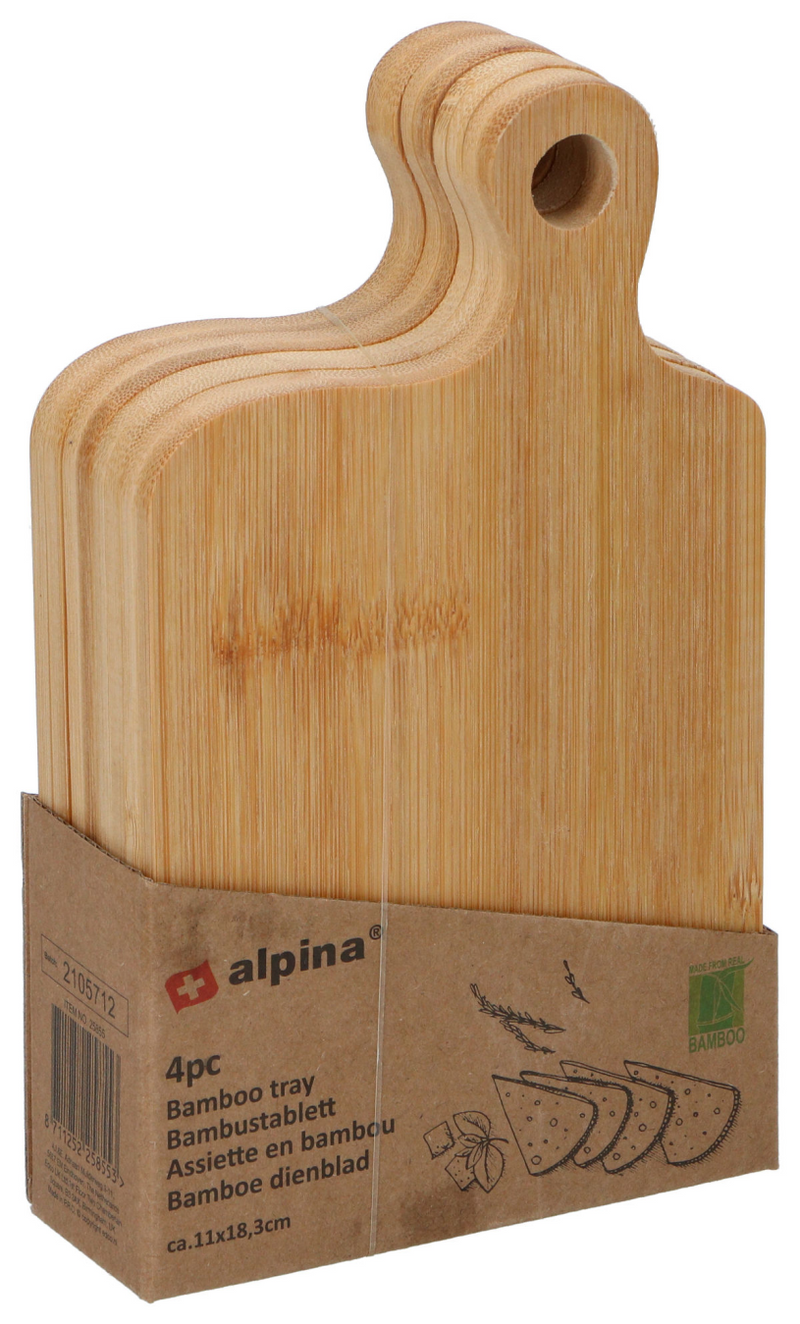 Alpina bamboe serveerplank 11,5x18x5cm set 4 stuks
