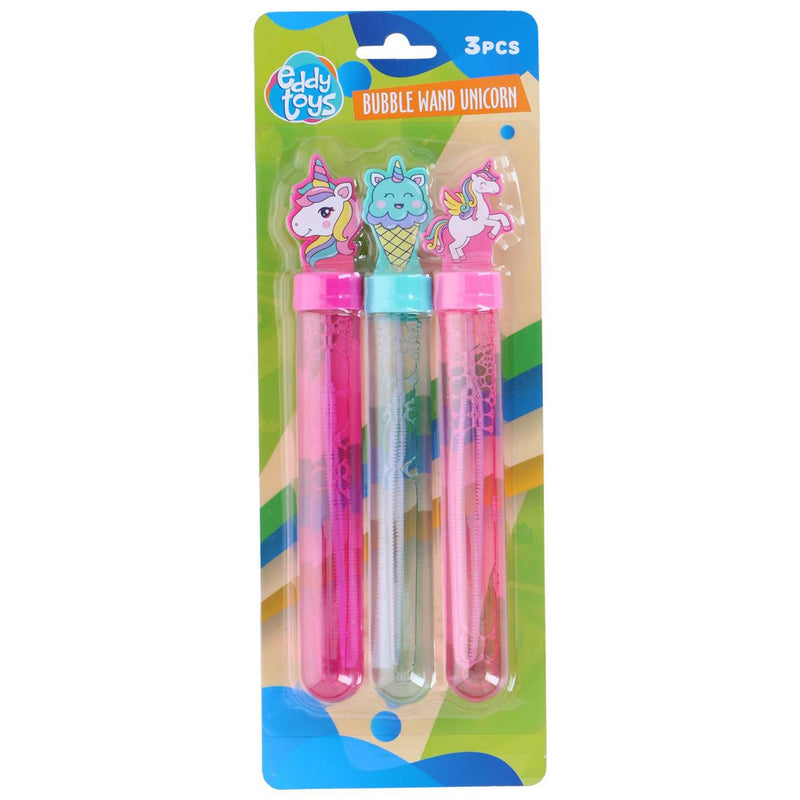 Eddy toys bubble wand unicorn 3-delig - bellenblaas met vrolijk unicorn design - inclusief 59ml bellenblaasvloeistof - ideaal voor buitenspelen en feestjes - geschikt vanaf 3 jaar