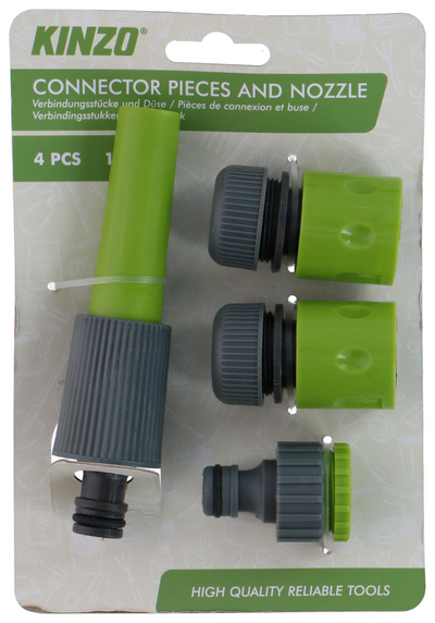 Kinzo waterkoppelset - inclusief koppelingen en spuitpistool - 4-delig - groen grijs