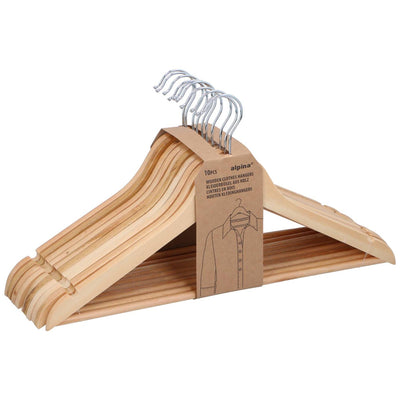 Alpina kledinghangers hout – 10 stuks – houten kleerhangers – kledinghanger set - houtkleurig
