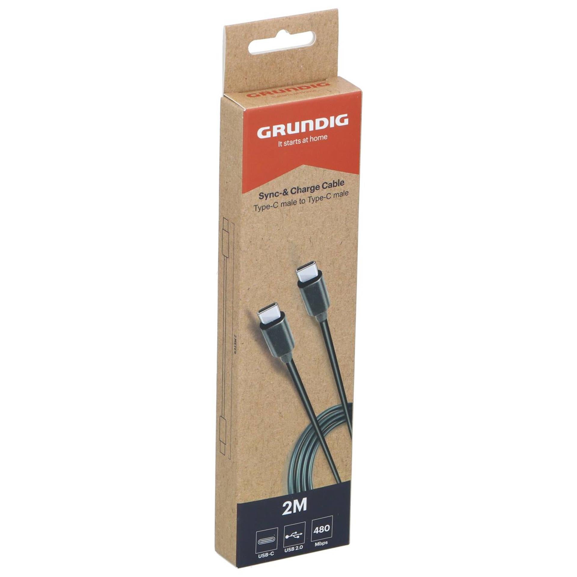 Grundig synchroniseer- en oplaadkabel usb-c naar usb-c 2 meter