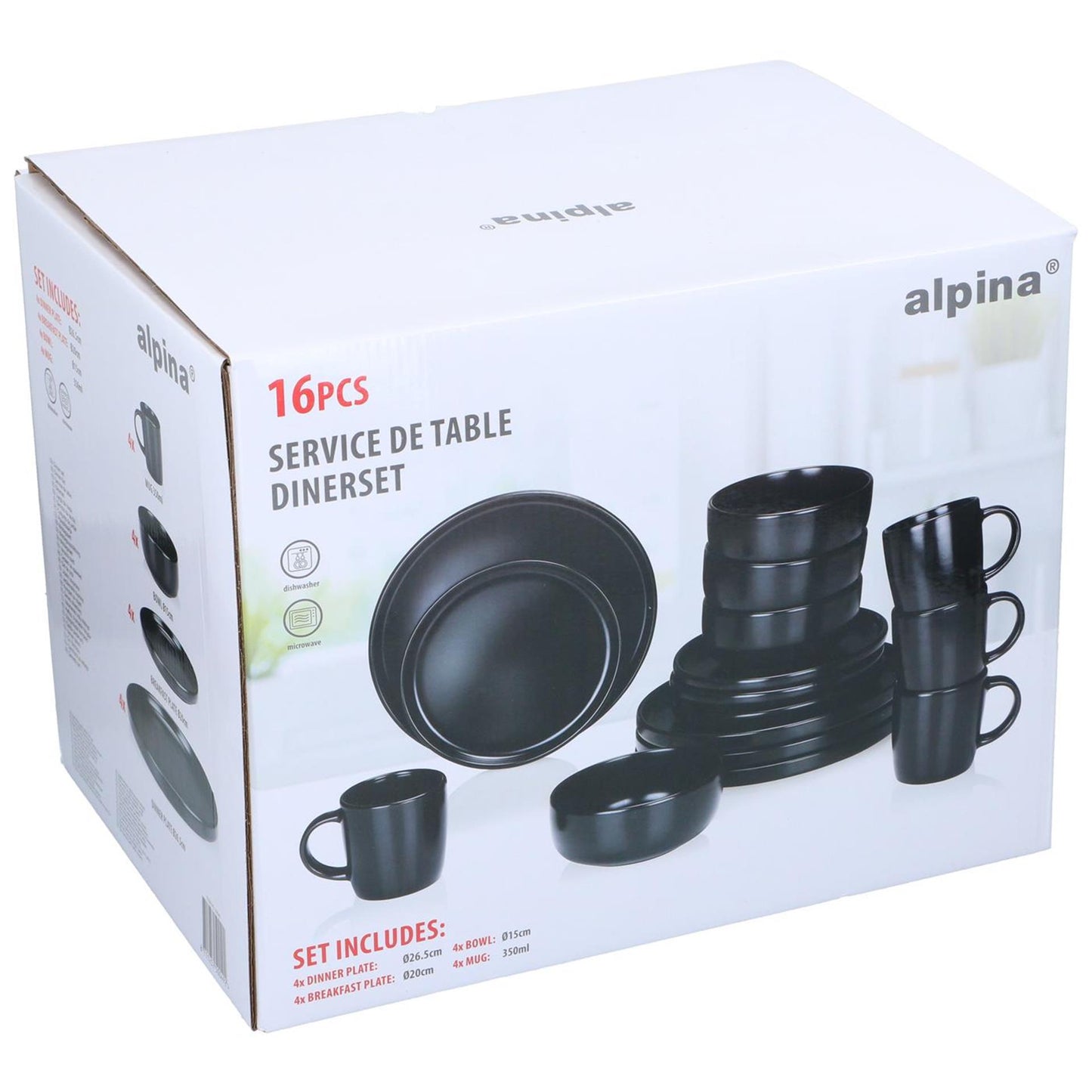 Alpina serviesset 16-delig ø26,5cm zwart