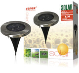Ranex ra-5000389 ronde led solar grondspot geborsteld rvs glas - afbeelding 1