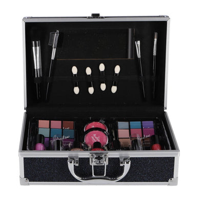 Casuelle aluminium make-up koffer donkerblauw glitter