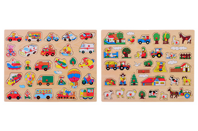 Johntoy houten knopjespuzzel + - 45x35cm 2 assorti