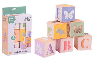 Johntoy happy world zachte blokken zachte kleuren - 6 stuks in doos