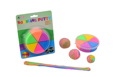 Johntoy john toy bouncing duo putty 6 neon kleuren bewaardoos op kaart