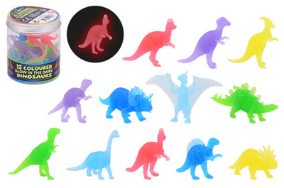 Johntoy glow in the dark gekleurde dino 12 stuks in koker