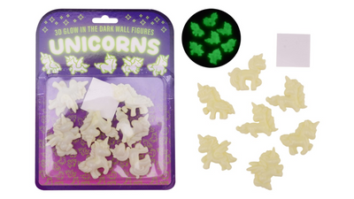 Johntoy glow in the dark 3d muur eenhoorns 7 stuks op kaart