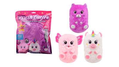 Johntoy opblaasbare pluche cutie's 30cm incl. pomp assorti