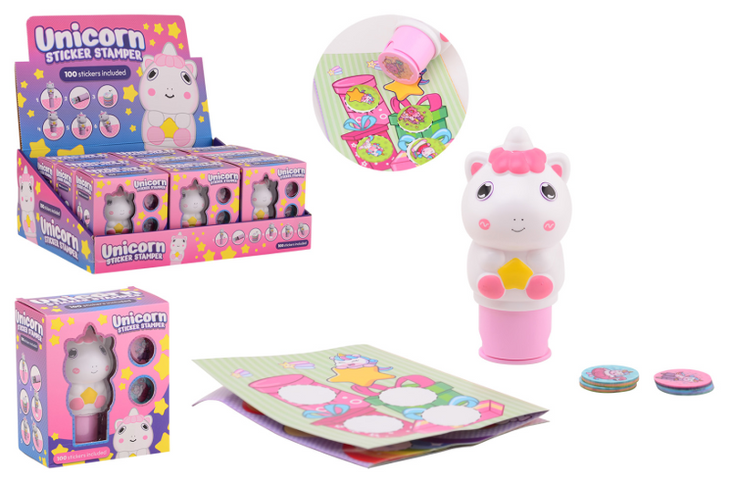 Johntoy eenhoorn sticker stamper incl. 100 stickers - in display