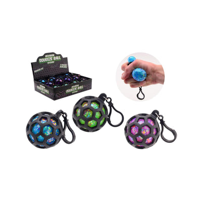Johntoy zeshoekige squeeze glitter bal sleutelhanger, 3 assorti