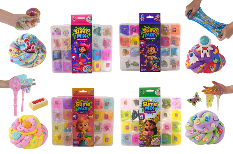 Johntoy putty, slime accessoires mix jumbo pack 24-delig 4 assorti