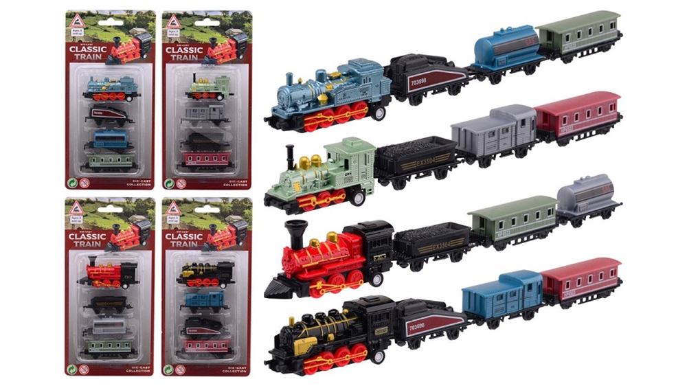 Johntoy diecast locomotief met drie wagons. 3+