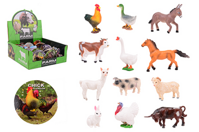 Johntoy animal world dieren op kaart in display - boerderij dieren
