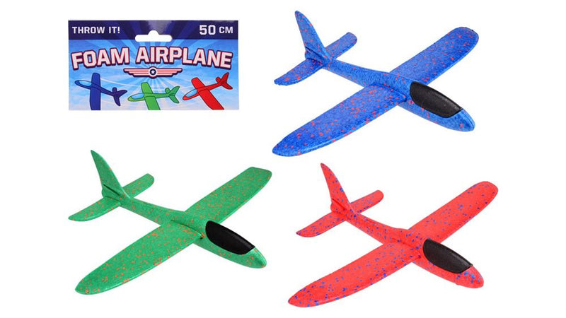 Foam vliegtuig in zak, 3 assortie. 12x5x