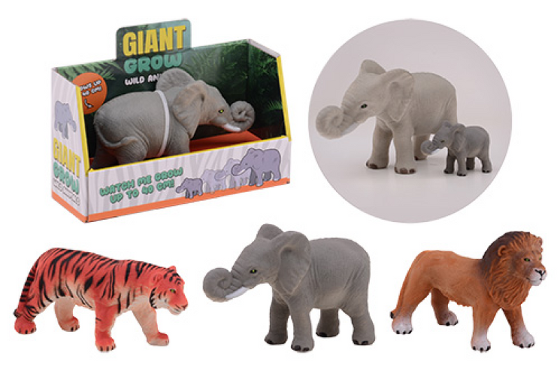 Johntoy reuze groeiende wilde dieren in doos - 3 assorti