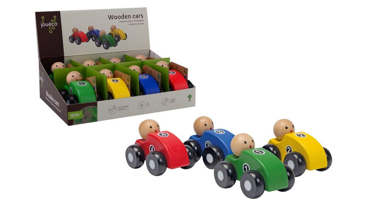 Houten auto's. 4 assortie. 3+