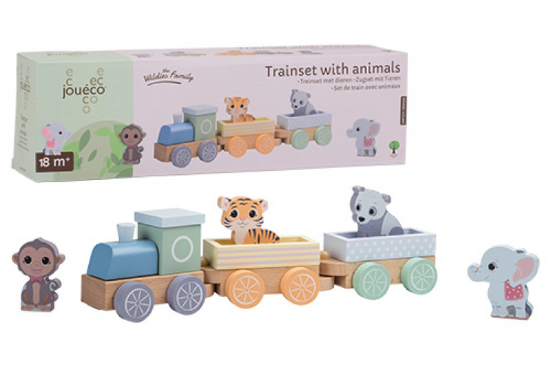 Joueco houten trein wilde dieren
