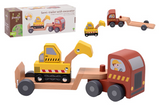 Joueco houten oplegger met graafmachine - afbeelding 1