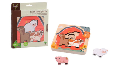 Jouéco houten boerderij puzzel met lagen educatief speelgoed.