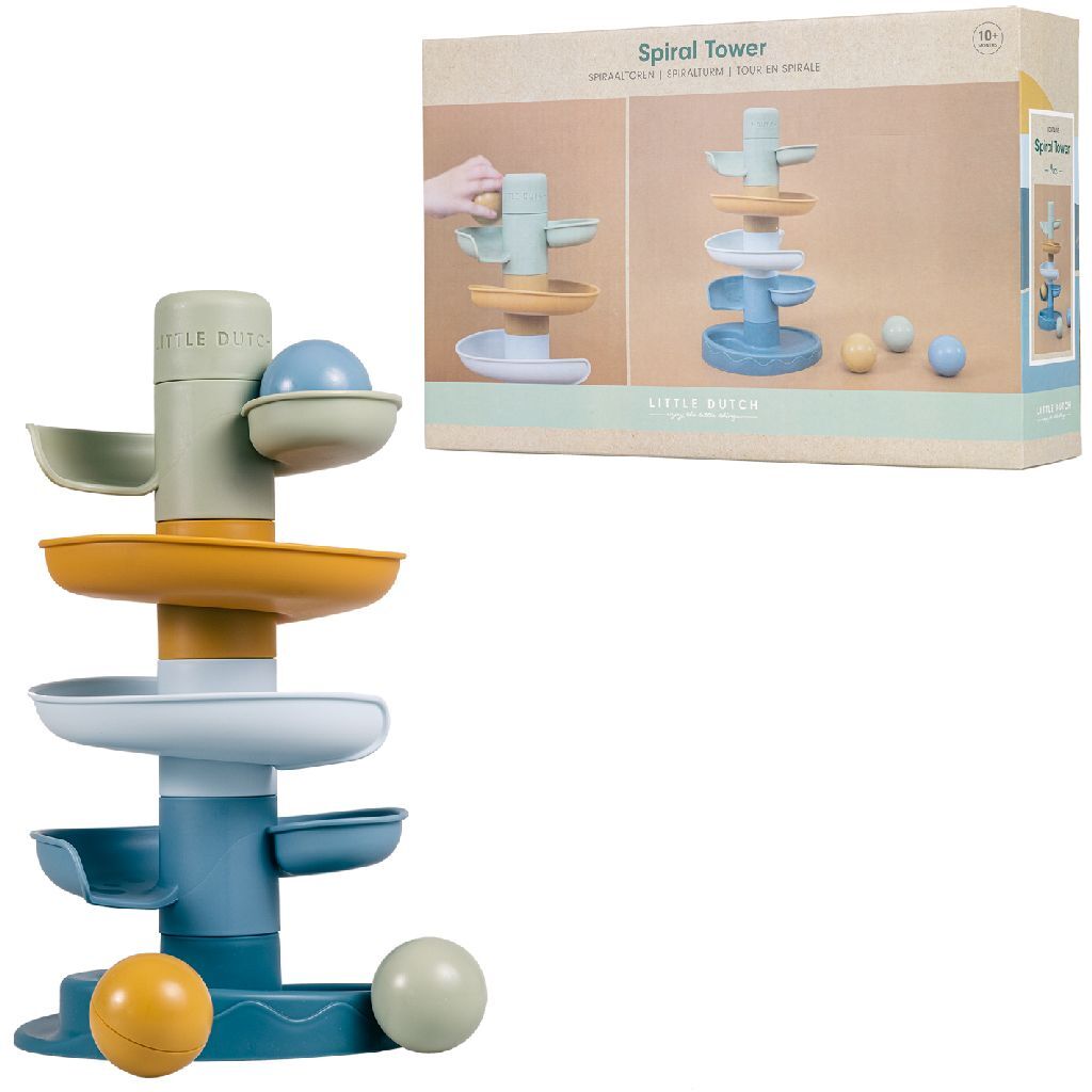 Rubo toys little dutch spiraaltoren blauw - knikkerbaan - 5 delen - 3 ballen - stapeltoren