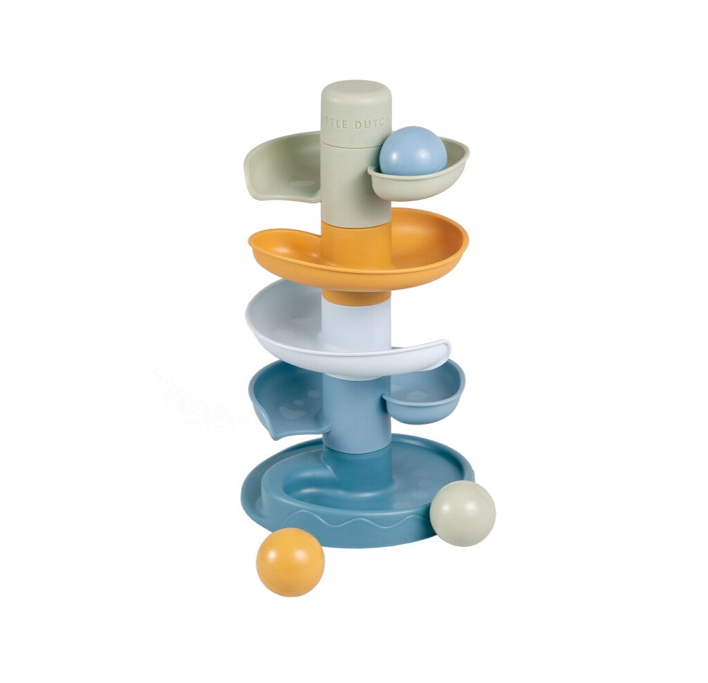 Rubo toys little dutch spiraaltoren blauw - knikkerbaan - 5 delen - 3 ballen - stapeltoren