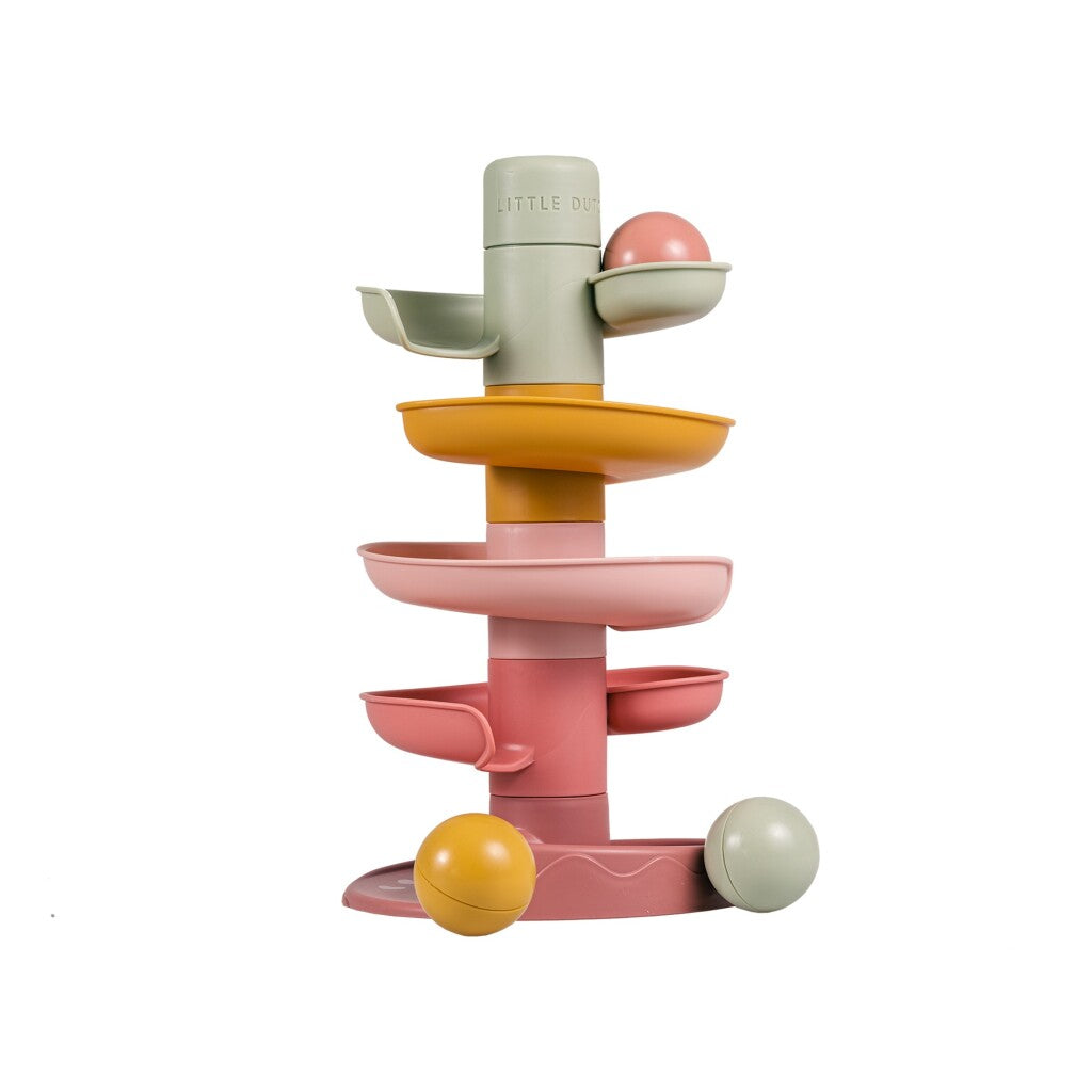 Rubo toys little dutch spiraaltoren roze - knikkerbaan - 5 delen - 3 ballen - stapeltoren
