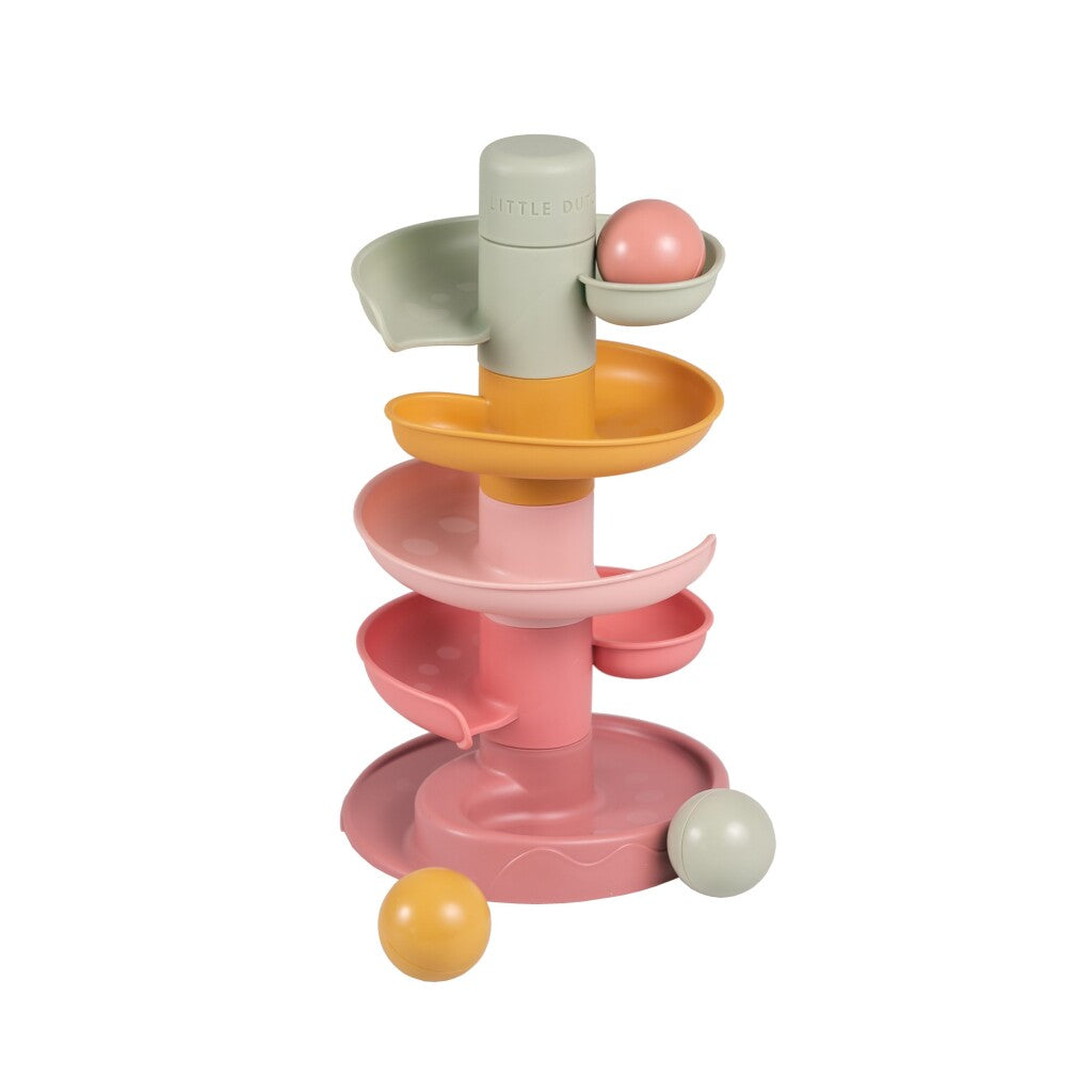 Rubo toys little dutch spiraaltoren roze - knikkerbaan - 5 delen - 3 ballen - stapeltoren
