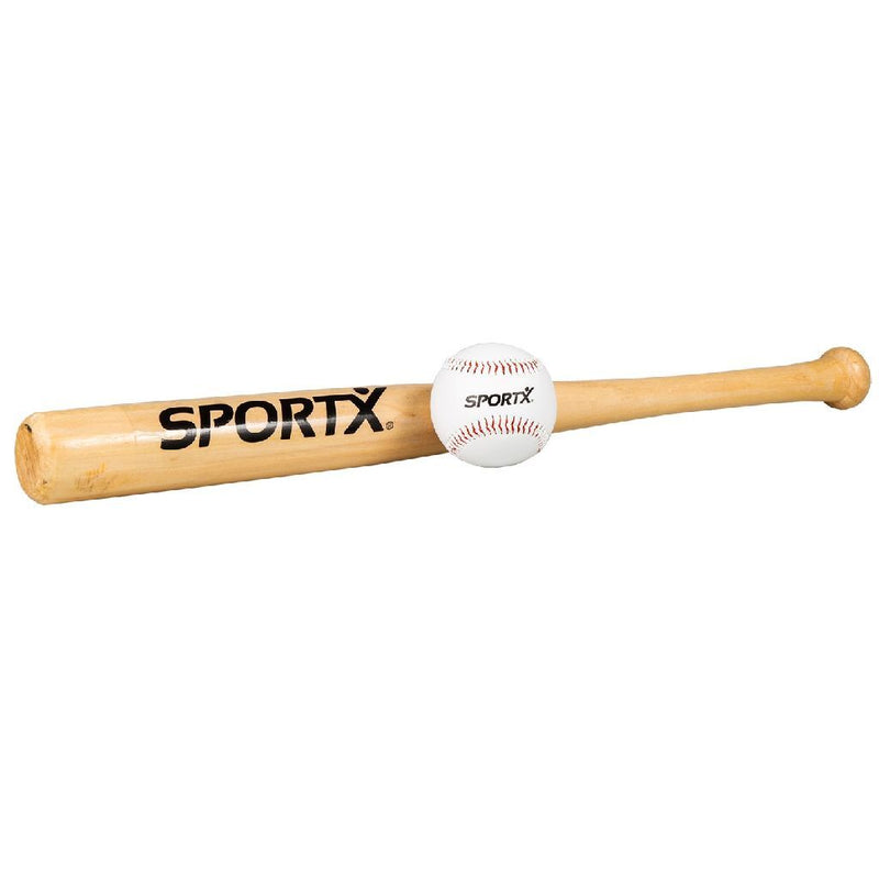 Sportx honkbal houten knuppel + bal