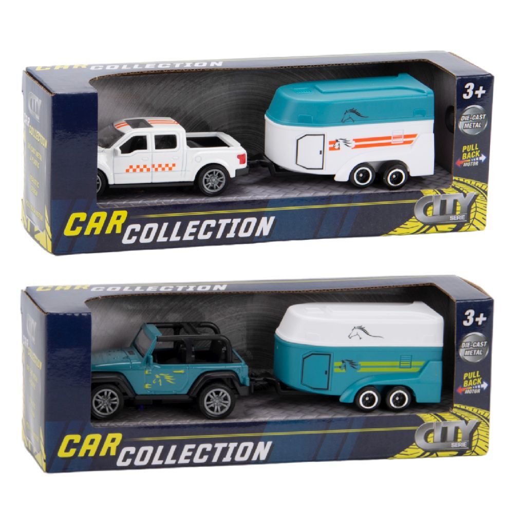 City car collection die-cast pick-up met paardentrailer 1:50 assorti