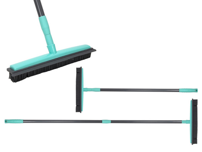 Bezem rubber telescoop grijs turquoise