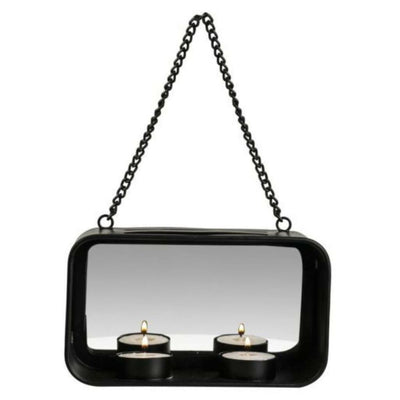 Gusta wand theelichthouder + spiegel 18x10x6.5 cm metaal zwart